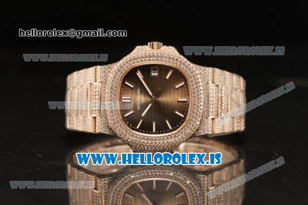 Patek Philippe NAUTILUS All Diamond Rose Gold Case With Clone Original Movement 1:1 Clone - Click Image to Close